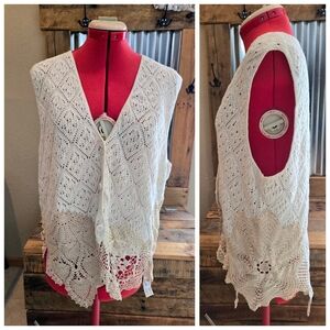 Upcycled Ivory Crocheted VEST S-M Handmade Dont Throw It Out